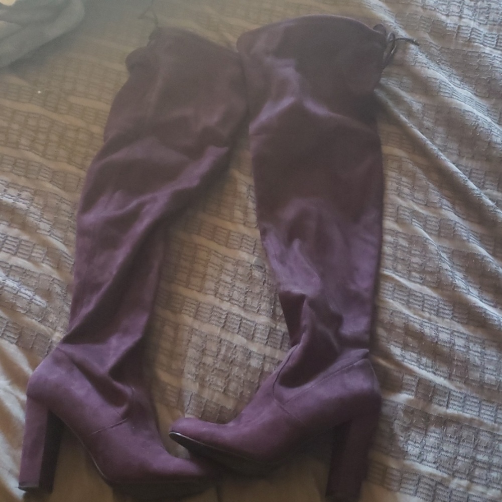 Purple thigh high boots